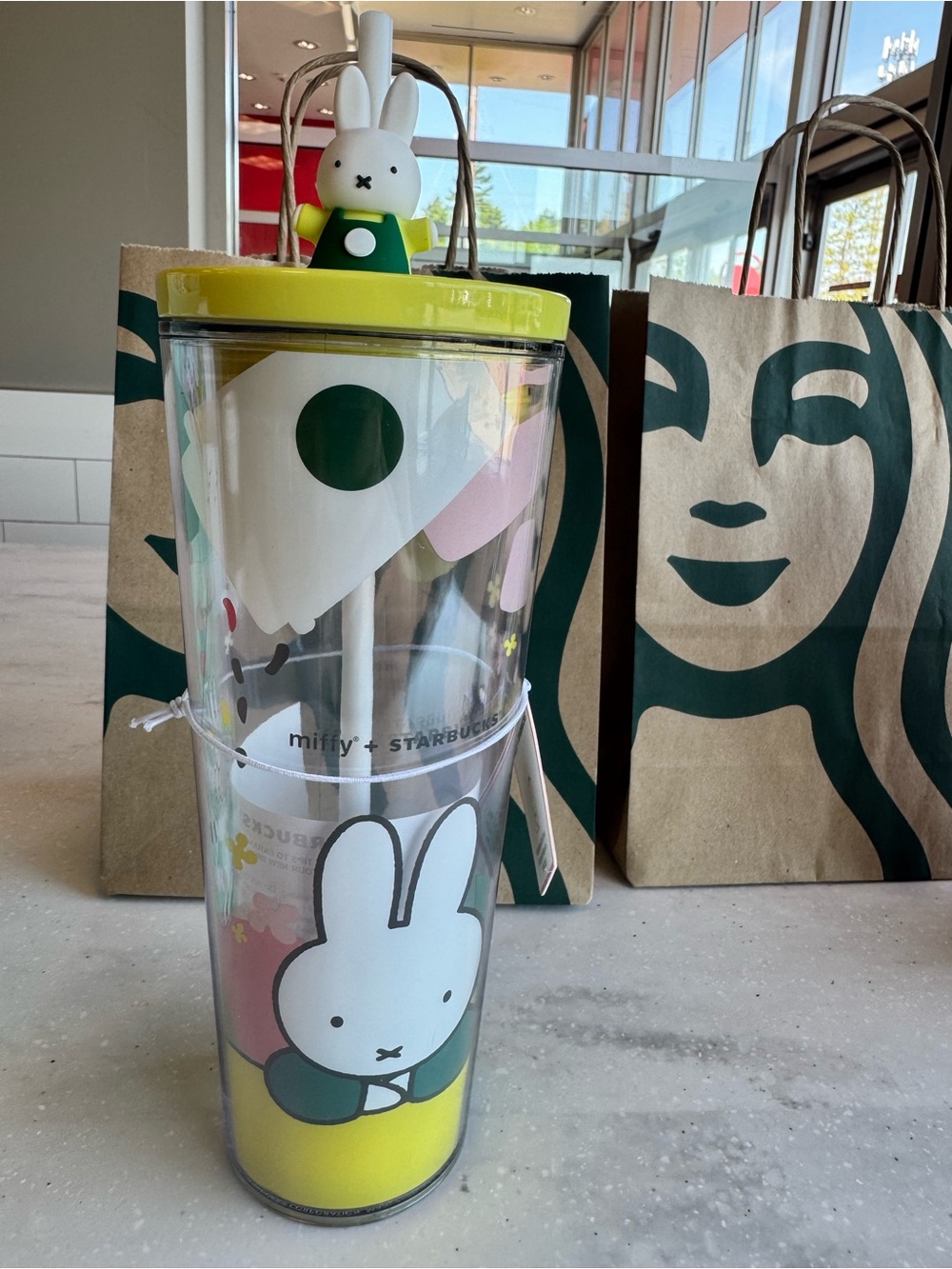 Starbucks x Miffy Yellow and Green Clear Tumbler with Bunny Topper